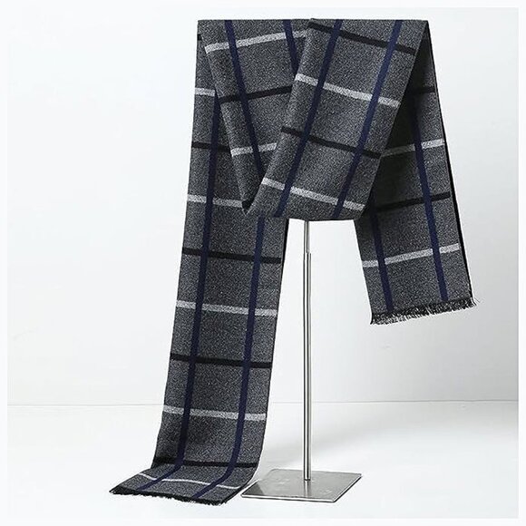 Mens Scarf Winter Fashion - grey/White Plaid - Picture 2 of 6